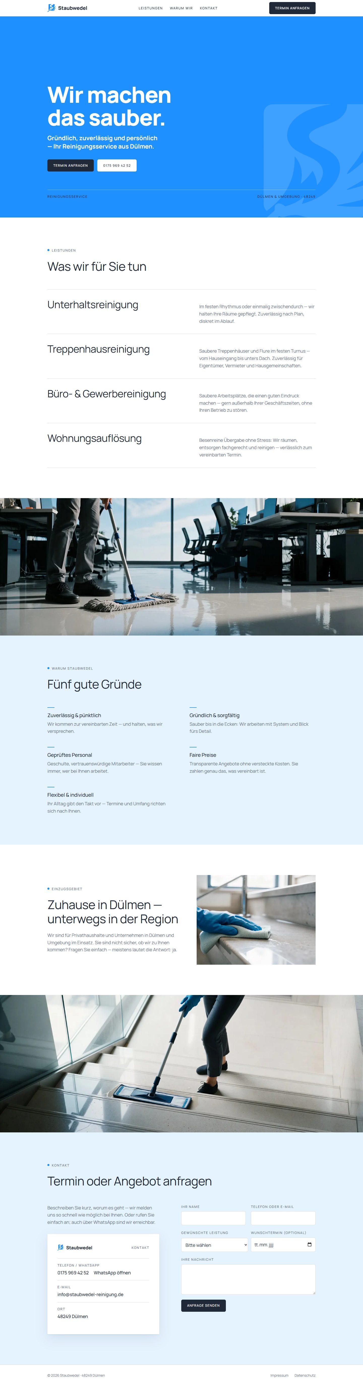 Staubwedel Website — komplette Seite