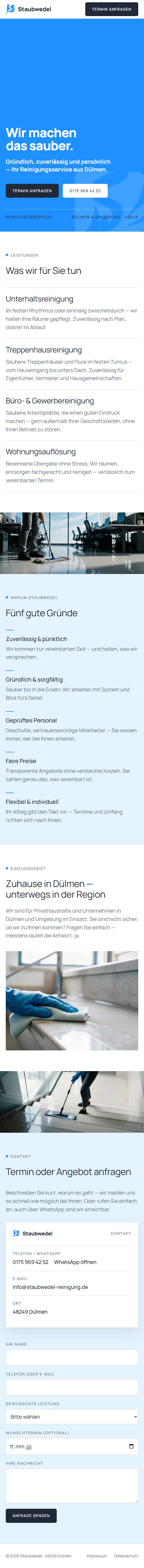 Staubwedel Website — mobile Ansicht